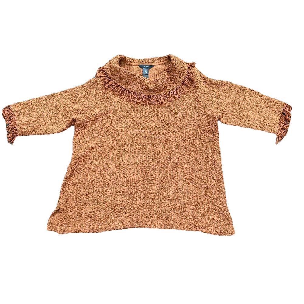 Ali Miles Petite XL Yarn Fringe Cowl Neck Pullover Knit Tunic Sweater Chunky